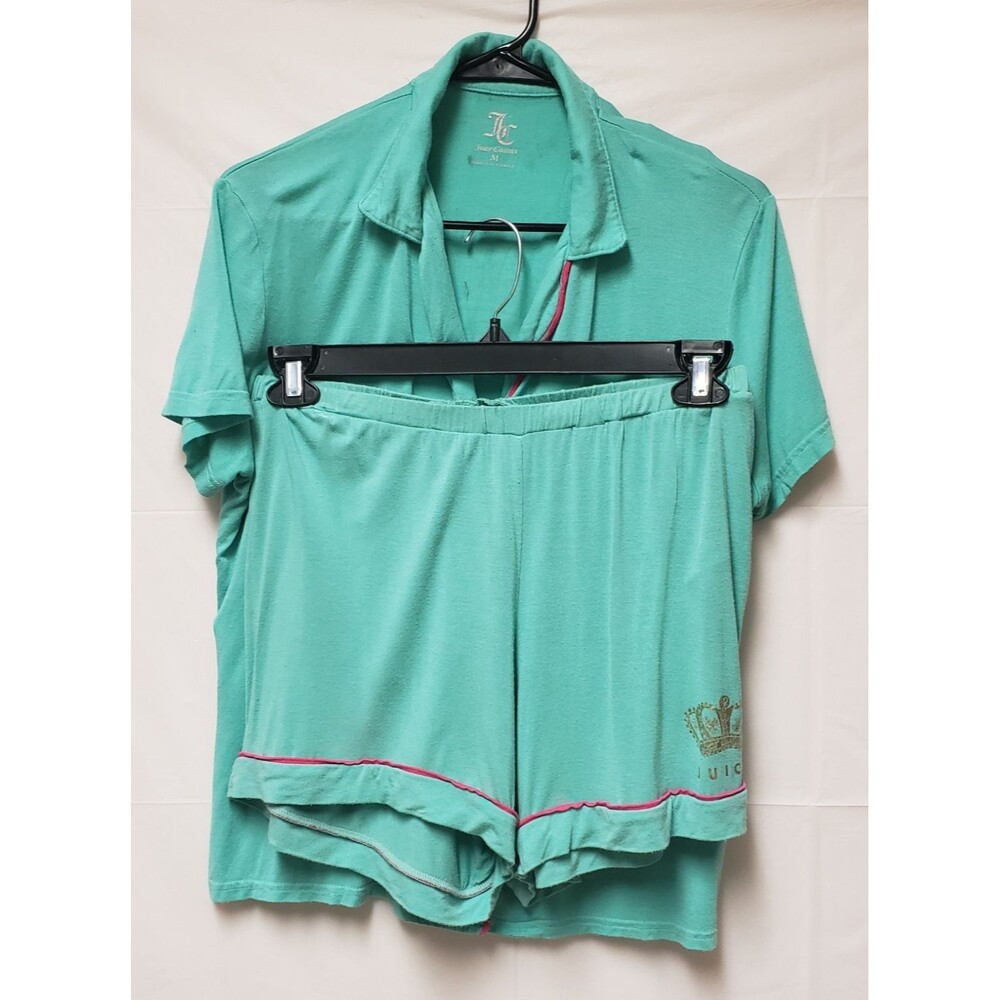 Juicy Couture PJ Set Mint Green Short Sleeve Top With Short Comfort Sz M PO Fair